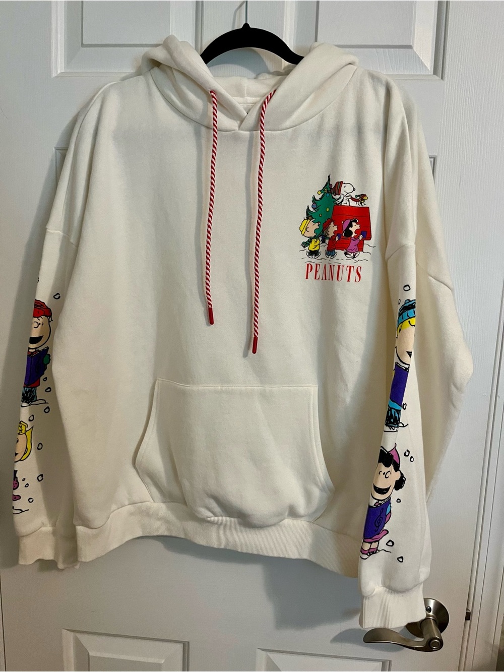 Women’s Peanuts White Graphic Christmas Hoodie Sweatshirt XXL